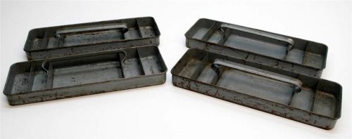 (4) Vtg INDUSTRIAL STORAGE TRAY LOT metal jewelry display box divider parts bin