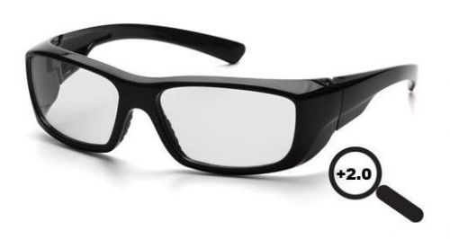 SAFETY GLASSES PYRAMEX EMERGE BLACK FRAME FULL LENS READER +2.0 SB7910D20