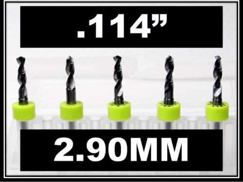 .114&#034; - 2.90mm - 1/8&#034; Shank  Carbide Drill Bits FIVE Pcs CNC Dremel Model Hobby