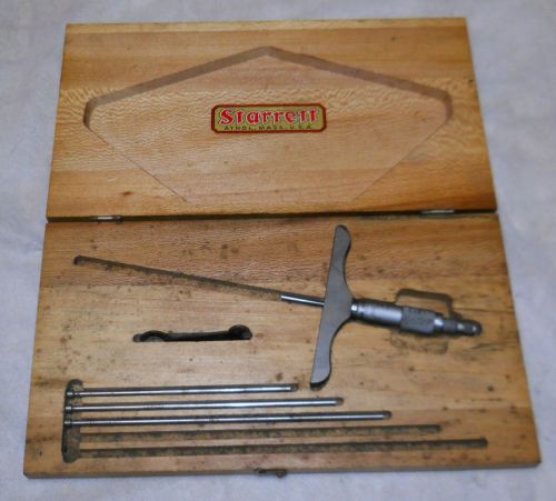 STARRETT MICROMETER DEPTH GAGE &#034;440-B&#034; VINTAGE IN WOODEN BOX, NICE SET!