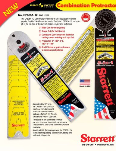 Starrett pro site 5-in-1 cp505a-12 combination protractor for sale