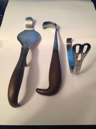 Lot of 2 retractors ( bennett #549-02, e retractor) &amp; 1 weder tongue depressor for sale