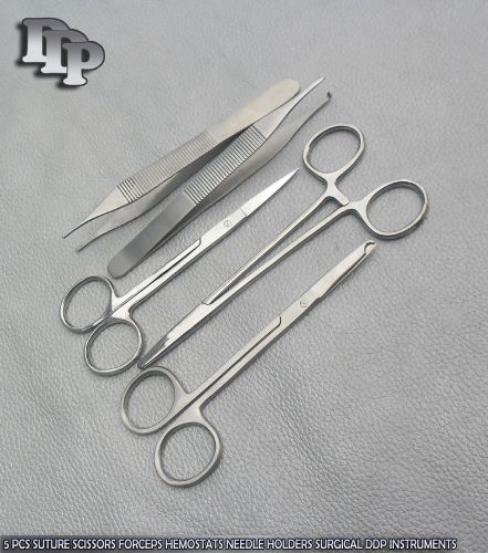 5 PCS SUTURE SCISSORS FORCEPS HEMOSTATS NEEDLE HOLDERS SURGICAL DDP INSTRUMENTS