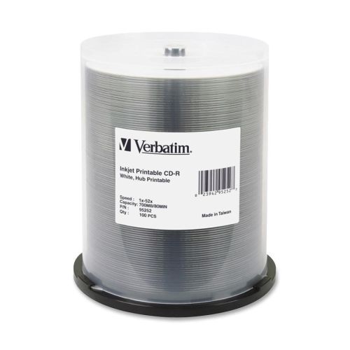 Verbatim 95252 CD Recordable Media - CD-R -52x -700 MB -100 Pack - Inkjet