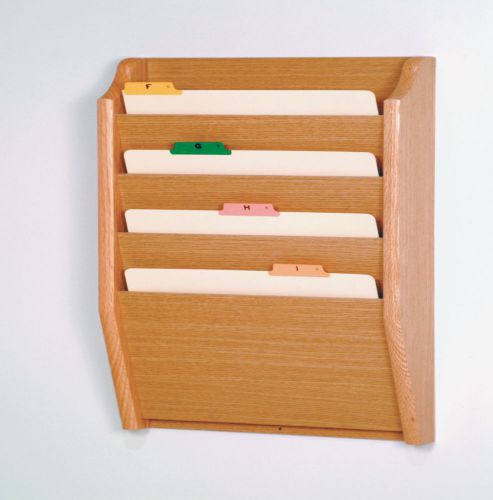 Wooden Mallet Four Pocket Legal Size File Holder Light Oak