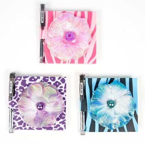 Sticky Note Holder w/Mini Gel Pen, Lot of 3 - Flowers, Gifts; Stocking Stuffers