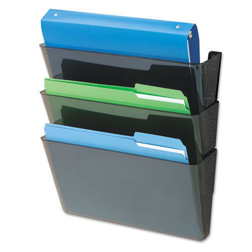 DocuPockets Three-Pocket Wall Set, Plastic, Letter, 13 x 4 x 7, Black