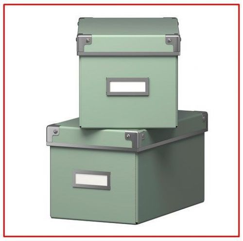 2x ikea green storage boxes kassett box with lid included label holder 16x26x15h for sale