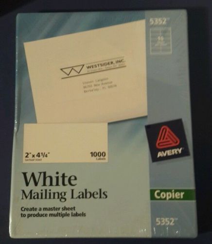 Avery 5352 Copier Labels, Mailing/Shipping, 2&#034;x 4-1/4&#034;, 1000 Labels, White