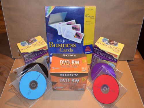 Office Supplies lot, photo paper, Bussiness card stock and DVD-RW