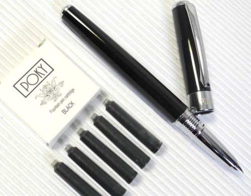 POKY F 400 Fountain Pen BLACK free 5 POKY cartridges BLUE ink