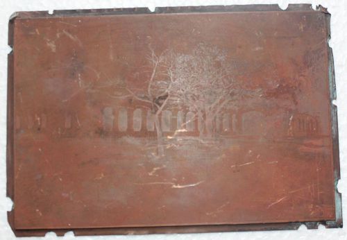 From India Vintage Printers Copper Block Autumn Trees Scene #go1079