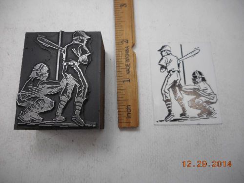 Letterpress Printing Printers Block, Baseball Batter w Catcher