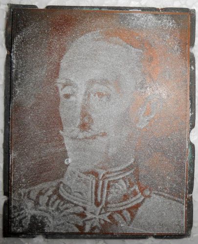 India vintage printers copper block royal man wood base removed from back s1011 for sale