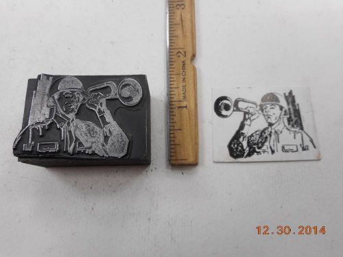 Letterpress Printing Printers Block, Soldier in Helmet playing Bugle