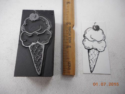 Letterpress Printing Printers Block, Dessert, Ice Cream Cone w Cherry on Top