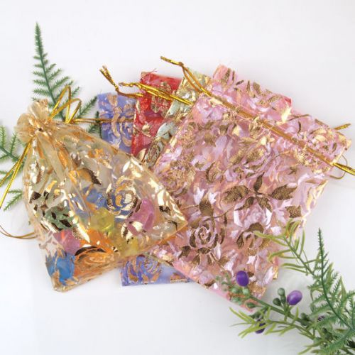 DES--Wholesale 100pcs Rose Mixed Color Organza Jewelry Gift Bags 10x12cm