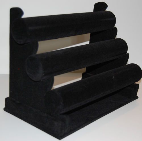 3 Tier Triple T-Bar Bracelet Bangle Jewelry Display Black Velvet