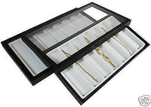 2-7 SLOT ACRYLIC LID JEWELRY DISPLAY CASE WHITE TRAY