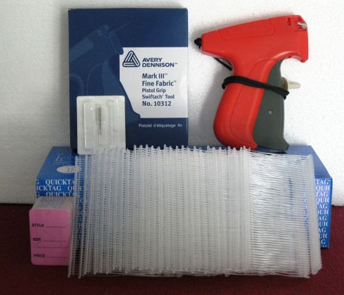 10312 Avery Dennison Fine Fabric Tagging Gun+ 5000 2&#034; Clear Barbs +100 Price Tag