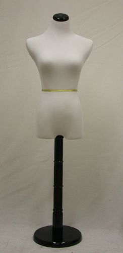 34&#034;25&#034;33&#034; TO 5&#039; 10&#034; TALL WHITE MANNEQUIN DRESS SLACKS FORM W/BLACK WOOD BASE (M)