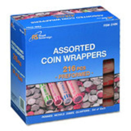 Preformed Tubular Coin Wrappers, 54 Each Pennies/Nickels/Dimes/Quarters, 216/Box