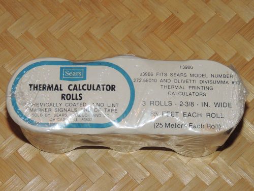 New sears thermal calculator paper 3 pack 2-3/8&#034; 85 feet each roll 3986 olivetti for sale