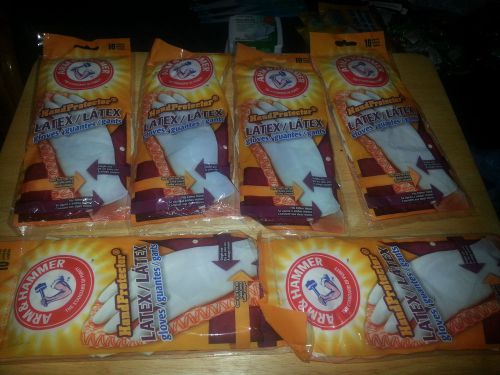 (6) arm &amp; hammer 10 latex gloves handprotector one size fits all disposable for sale