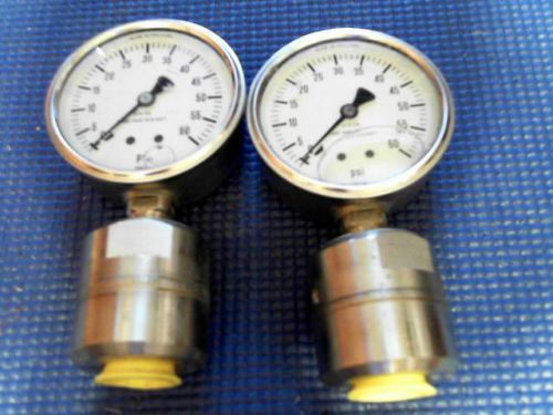 2 EACH 60 PSI MAXIMUM PRESSURE OIL FILLED, STAINLESS STEEL  GAUGES