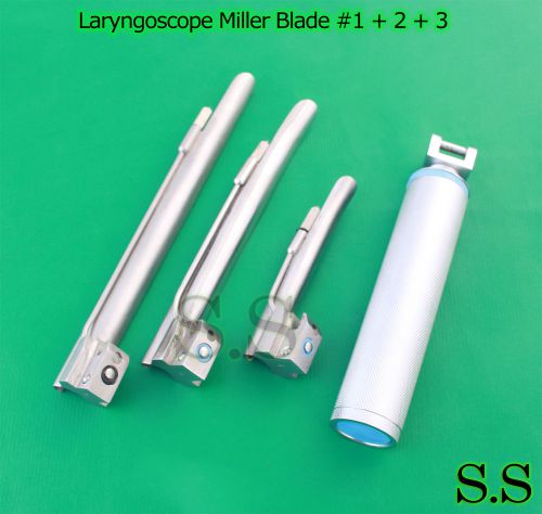 LARYNGOSCOPE MEDIUM HANDLE C + 3 MILLER BLADE #1 + 2 + 3 ENT ANESTHESIA SET