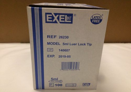 Exel disposable syringes only, 5cc / 5ml, ref 26230, 100/box, exp 2019-05 for sale