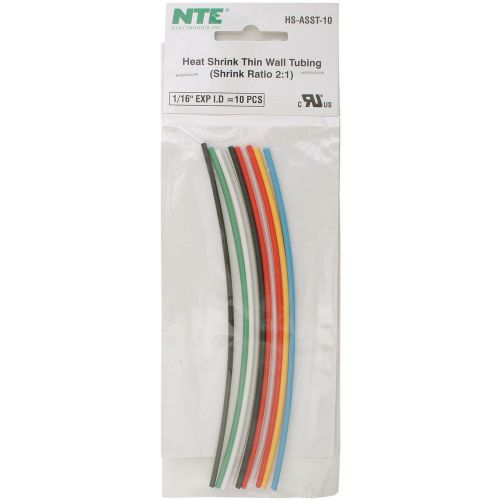 NTE HS-ASST-10 Heat Shrink 2:1 Assorted Colors 1/16 x 6 10 Pcs.