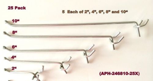 (25 pack) assorted metal hooks  5 each of 10, 8, 6, 4, 2&#034;  pegboard or slatwall for sale