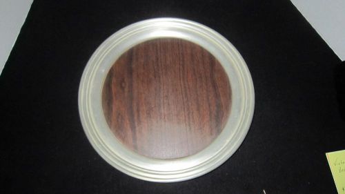 Vintage Round Aluminum Server Tray Barmaid Restaurant Service Wood Grain Look