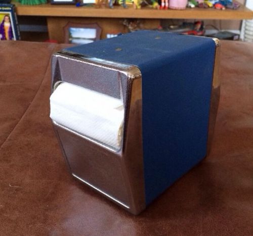 Vintage 2 Sided Diner Style Blue Traex Napkin Holder Restaurant Dispenser 6x5.5&#034;