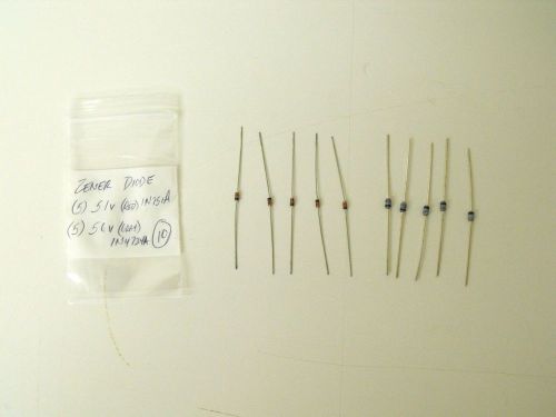 Zener Diodes (5) 1N751A 5.1v (5) 1N4734A 5.6v - New &amp; Unused