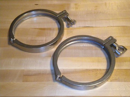 Lot of 2  6&#034; tube od tri-clamp tri-clover stainless 2 piece wing nut clamp  new for sale