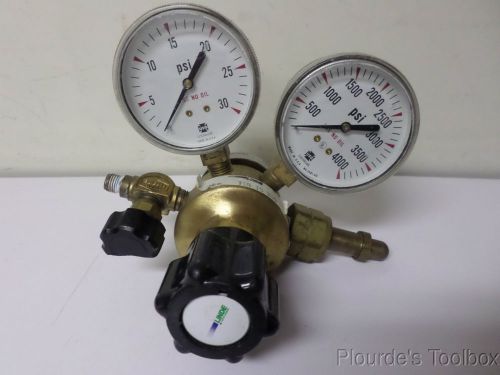 Used Linde Brass Regulator with Gauges, 0-30 and 0-4000 PSI, TSA-15-350