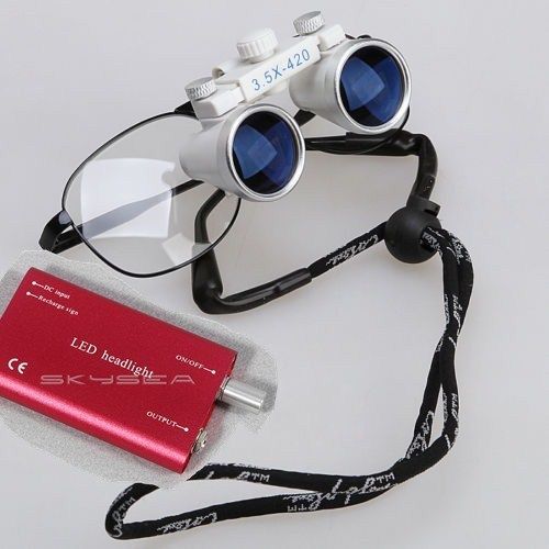 New 3.5x Dental Surgical Binocular Loupes Glasses + LED Head Light lamp