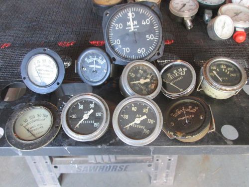 Lot of 10 vintage gauges, pressure, oil, temp, volt gauge steam-punk, industrial