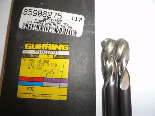 Reground Guhring 9.4MM (.3701&#034;) Parabolic Screw Machine Drill Bits, MSC#85908275