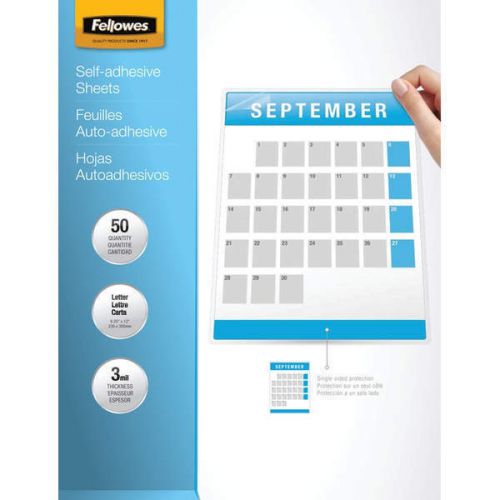 Fellowes 5221502 Self-Adhesive Laminating Sheets 50 Pack 9&#034; x 12&#034;