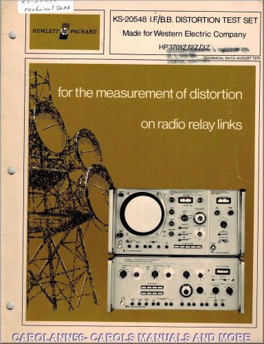 HP Manual KS 204548 Technical Data Aug 1970 3701Z 2Z 3Z Distortion Test Set