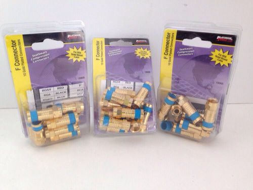 Platinum Tools 18005 F-Type Gold-Plated, SealSmart RG 6 Quad Compression 3 Packs