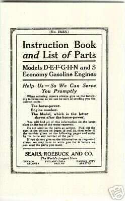 Economy Gasoline Engine D E F G H N S Instructions Hit Miss Hercules Sears