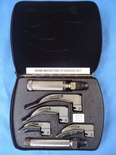 Welch allyn #69096 macintosh standard laryngoscope set- 2 handles &amp; 4 blades for sale