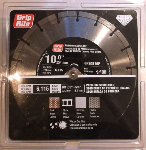 Grip-Rite GRSDB10P 10-Inch Premium Segmented Diamond Masonry Blade, NEW