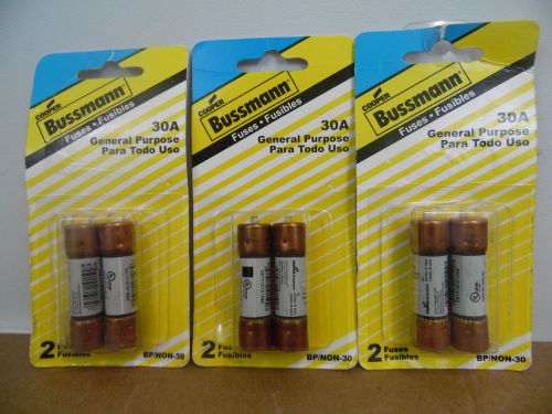 Cooper Bussmann Fuses 30A BP/NON-30 Lot of 3 Pks. (6 Fuses Total) 250Vac