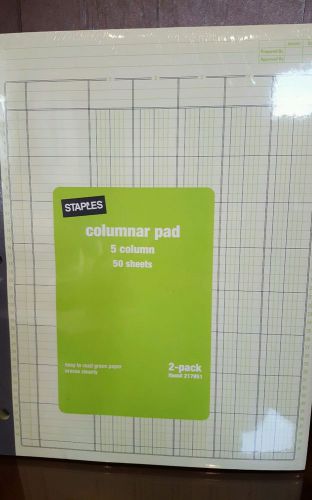 NEW STAPLES COLUMNAR PAD 5 COLUMN 3 HOLE 11&#034;x 8-1/2&#034; 50 SHEETS GREEN