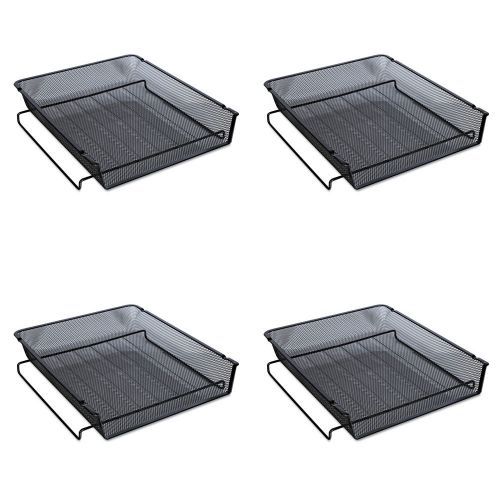 Universal 20004 Mesh Stackable Front Load Tray Letter Black 4 Packs